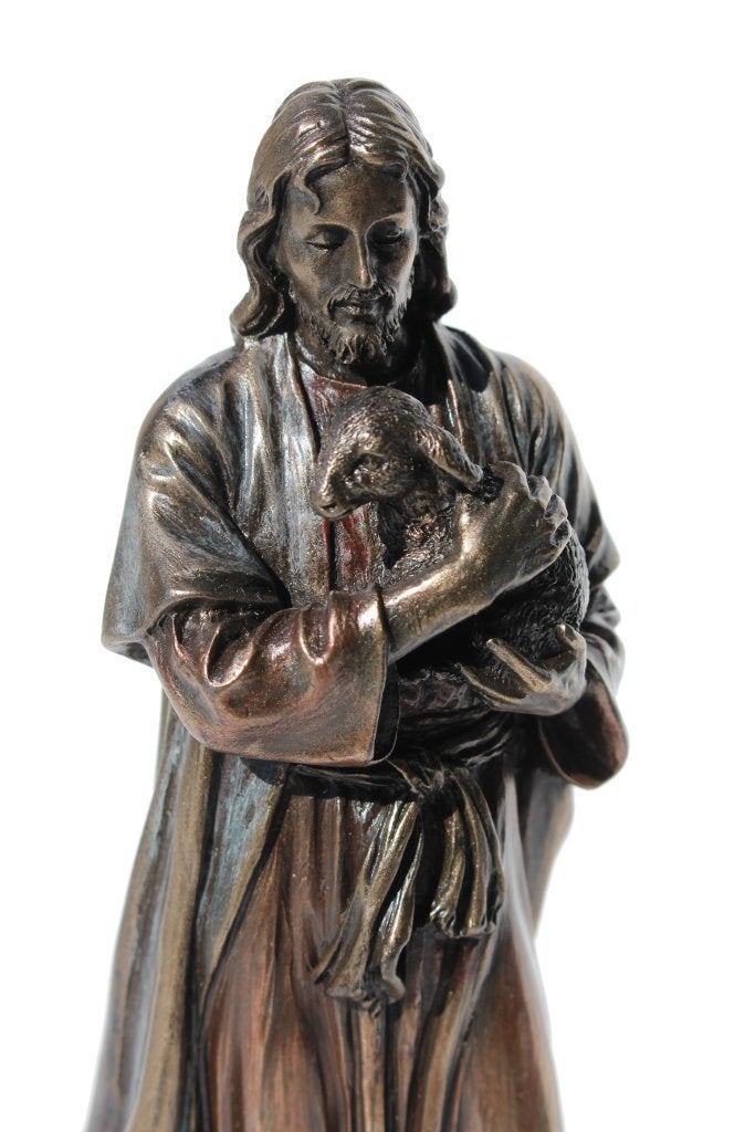 US 6.25 Inch Jesus Holding A Lamb Cold Cast Bronze Figurine Statue - Image 2